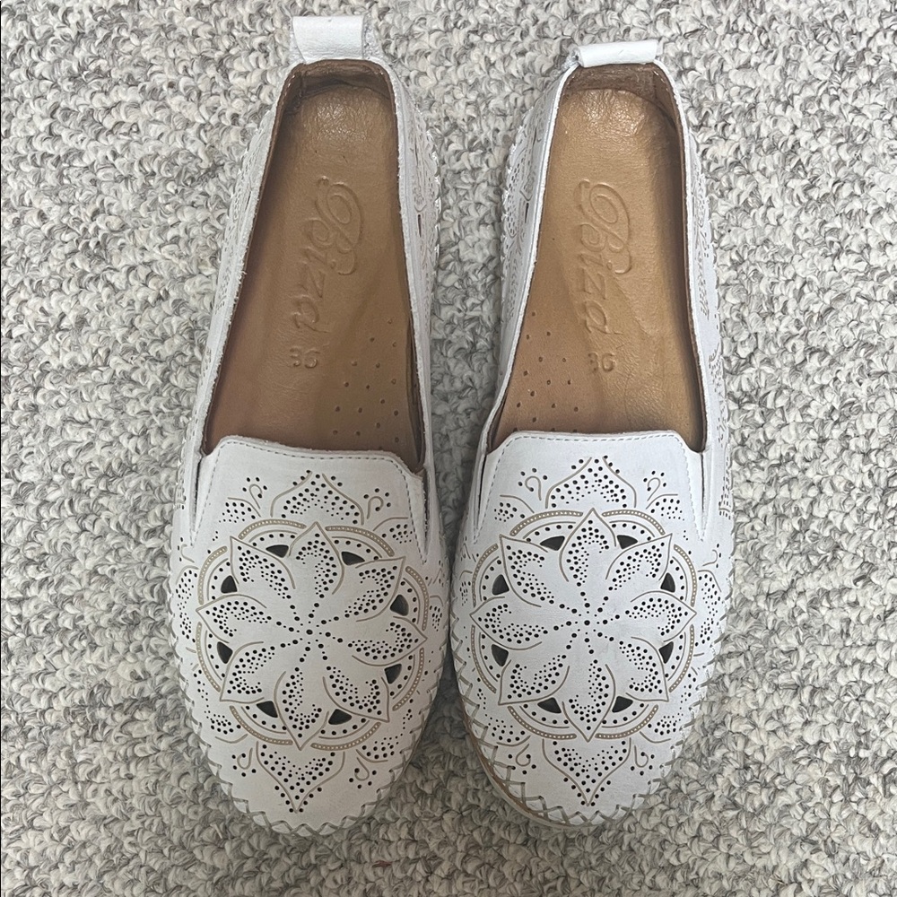 White Laser-Cut Loafers